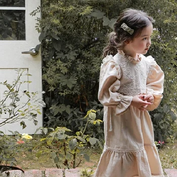 Baby Meitenes Kleita Lina Mežģīnes Salds Mežģīņu Ziedu Dvesma Piedurknēm Izšuvumi Princese Kleitas Bērnu Idilliskā Stila Kleita Drēbes