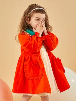 Baby Meitenes Pilnu Piedurknēm Vējjaka 100% Kokvilnas Apelsīnu Stabilu Modes Bērniem Drēbes 2022 Rudens Pavasara 18M 7T Bērnu Virsdrēbes
