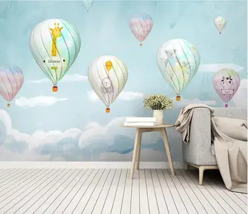 Bacal Custom tapetes, 3d papier peint karikatūra karstā gaisa balons puses, akvarelis, krāsotas sienas bērnu istabas TV fona dekors