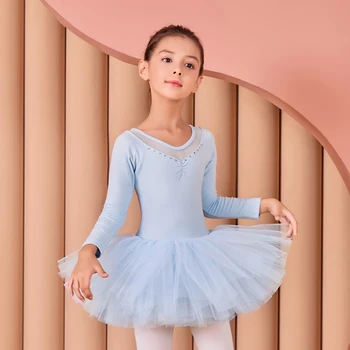 Baleta Deju Leotard Bērniem Kokvilnas Tutu Kleita Klasiskā Dancewear Pasaku Sniegumu Tērps ar garām Piedurknēm Balerīna Apģērbs JL3904