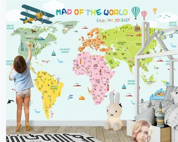 beibehang papel de parede Karikatūra pasaules kartes, guļamistaba, bērnu istaba fona sienas custom tapetes, 3d sienas papel de parede