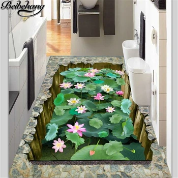 beibehang Pasūtījuma grīdas apdare glezna 3D-trīsdimensiju lotus baseins grīdas dzīvojamā istabā iepirkšanās centri grīdas segumi tapetes