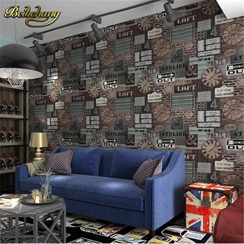 beibehang Rūpniecības retro stila tapetes Anglijas nostalgic ķieģeļu rakstu fona tapetes dzīvojamā istabā dīvāns un kafijas