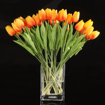 Bestselleru 10pcs Tulpju Ziedu Lateksa Kāzu Pušķi Dekori (orange tulip)