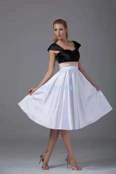 bezmaksas piegāde balli formālās kleitas 2015. gadam jaunas seksīgas pusgarās vāciņu piedurknēm baltā un melnā satīna vakariņas kleita īsa Līgavas māsa Kleitas