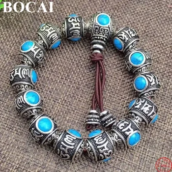 BOCAI S990 Sudraba Aproce Četrām Svētajām Zvēri Sešas Zilbes Mantra Rutila Tirkīza Puses String Amuletu Vīriešiem Sievietēm