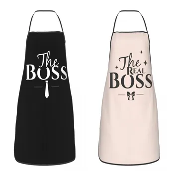 Boss Nekustamā Boss Priekšauts Sieviešu Vīriešu Unisex, Kombinezoni Ar Krūšdaļu Pāris Gatavošanas Virtuves Tablier Virtuves Šefpavārs Krāsošana