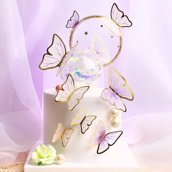 Butterfly Cake Toppers Happy Birthday Cake Toppers Roku Apgleznoti Kāzu Dzimšanas Dienas Svinības Kūka Apdare Puse Cepšanas Piederumi
