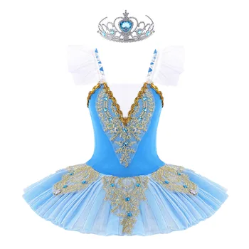 Bērni, Meitenes Vadvirsmas Leotards Baleta Deju Tutu Princešu Kleitu, Zeķu Svārki V Izgriezumu Sudraba Pērlītēm Baleta Sniegumu Kleita