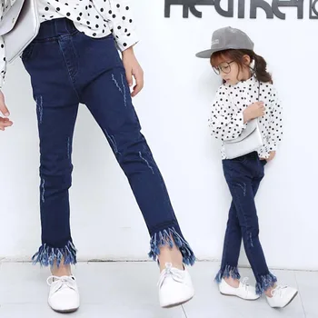 Bērniem džinsi meitenēm pavasara pilna garuma bikses bērniem džinsa apģērbu, 3-12T bērniem outwear meitenes rudens modes bikses bērnu bikses