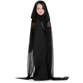 Bērniem, Pieaugušajiem, Melna Spoku Tērpu Ļauno Raganu Kostīmu Gothic Cosplay Grīdas-Apmetnis garums Halloween Tērpi Sievietēm Meitene