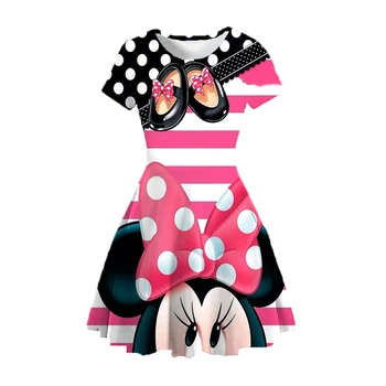 Bērnu Dzimšanas dienas svinības Princese Kleita Disney Mickey un Minnie Drukāt Apaļu Kakla Īsām Piedurknēm Karikatūra Sporta Iela Stila Kleita