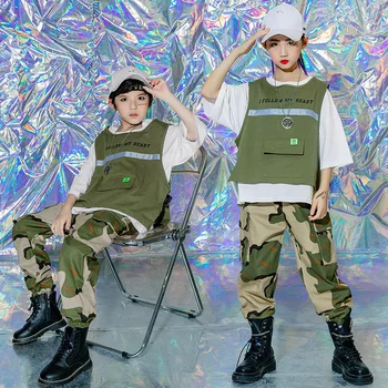Bērnu Hip-hop Moderns Apģērbs Zēniem un Meitenēm Hiphop Moderns Apģērbs Studentu Funkciju Veste Hip Hop Uzvalks Bērnu Džeza Deja