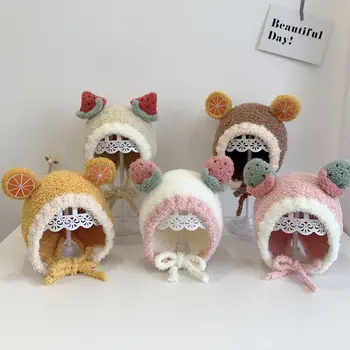 Bērnu Ziemas Cepure Jaunu Zēnu un Meiteņu Plīša Ausu Aizsardzības Cepuri korejas Super Cute Cute Augļu Baby Silts Bomber Cepures Earflaps