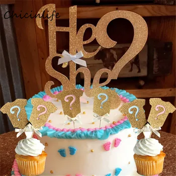 Chicinlife 11pcs/daudz Viņš Viņa ? Cupcake kūka toper Dzimumu Atklāt Puse Decoraton Bērnu Duša Puse Supplies