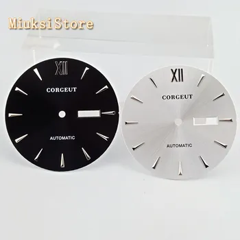 Corgeut 34.5 mm, sudraba black watch dial fit Miyota 8205 automātiskā kustības mens watch