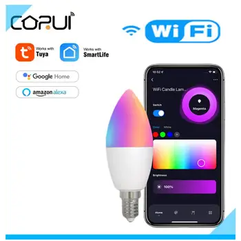 CORUI TUYA Smart WiFi E14 Aptumšojami Burvju Spuldzes RGBCW LED Spuldzes Smart Dzīvi Balss Kontroles Saderīgu Alexa, Google Home Yandex Alise