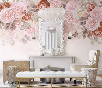 Custom tapetes ziedi rozā ziedi Eiropas un Amerikas pastorālo ziedu sienas mājās apdare fona sienas 3d tapetes