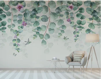 Custom tapetes Ziemeļvalstu minimālisma tropu lapas, ziedi, tauriņu, putnu guļamistaba fona sienas-ūdensnecaurlaidīga materiāla