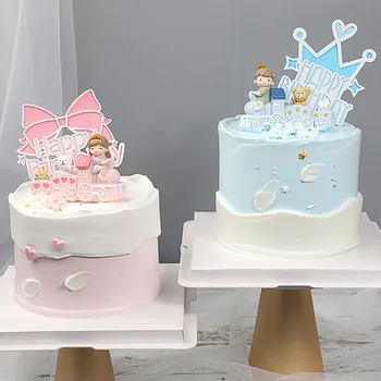 Cute Karikatūra Vilcienu Princis, Princese Kūka Lelle, Baby Boy Meitene Dzimšanas Dienas Kūka Topper Dubultā Slāņa Vainaga Loku Zvaigznes Mīlestības Karogu Cupcake