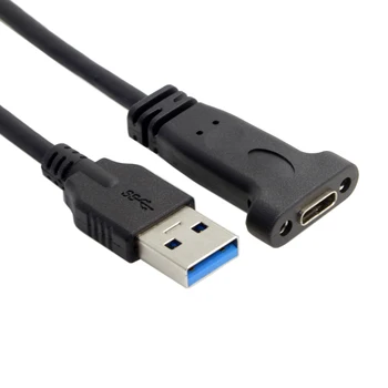 CYSM USB-C USB 3.1 C Tipa Sievietes USB 3.0 Vīrietis Datu Kabeli ar Paneļa Piestiprināšanas Skrūves Caurumu 20cm