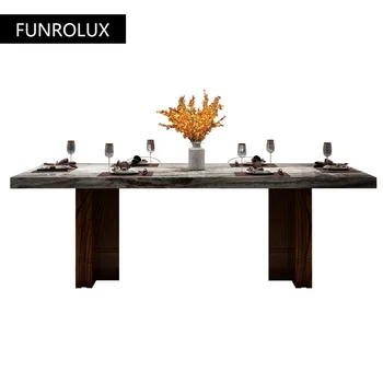 Dabas marmora pusdienu galda dzīvoklis radošo vakariņu galda, divu izmēru un krēsli, komplekts