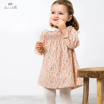 DBM16338 dave bella pavasarī baby meitene cute ziedu drukāt kleita bērnu modes puse kleita bērniem, zīdaiņu lolita drēbes