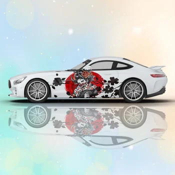 Deju meitene vilnis mākslas auto uzlīmes Japāņu meitene pusē auto uzlīmes auto pusē grafiskais modelis, krāsa, auto uzlīmes sānu uzlīmēm, samurai