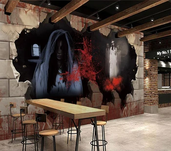 Dekoratīvās tapetes 3D noslēpums haunted house motīvu, fonā sienas gleznojums