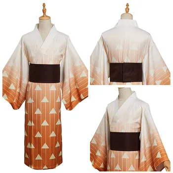 Demon Slayer Agatsuma Zenitsu Cosplay Kostīmu Vasaras Kimono Tērpi Halloween Karnevāla Tērps