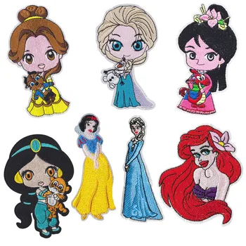 Disney Elsa Princese Belle Izšūti Plāksteri Bērnu Apģērbu DIY Dzelzs Uz Plāksteris Uz Apģērba Soma Pasūtījuma Plāksteris Piederumi