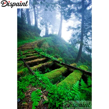 Dispaint Pilnu Kvadrātveida/Kārtas Urbt 5D DIY Dimanta Glezna Koka kāpnes ainava