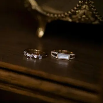 Dizainera unikālu radošu inkrustēts kvadrātveida dimanta atvēršanas regulējams gredzens retro šarmu gaismas luksusa dāmas zīmolu sudraba rotaslietas