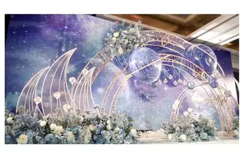 Dzimšanas dienas svinības, kāzu aksesuāri kāzu dzelzs apļveida arch skatuves fona pusapaļas dubultā kolonna apļveida ziedu plaukts