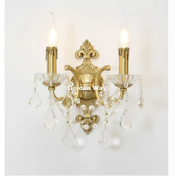 Eiropas Misiņa Luksusa Sienas Sconce Apgaismojums Eiropas stila sienas lampas, Misiņa Krāsas Sienas Lampas kristāla lampas Sienas lampas Bezmaksas Piegāde
