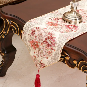 Eiropas stila luksusa galda runner Tiesa stila mesa zelta, sarkana zīda izšuvumi galdautu ēdamistaba galda karogu siltas mājas dekoru