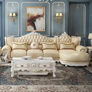 Eiropas ādas dīvāns kombinācija mūsdienu minimālisma viesistaba nelielā dzīvoklī kāju masīvkoka Amerikāņu ādas dīvāns