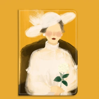 Eleganta Dāma, Eļļas Glezna Planšetdatoru Ipad 5. Paaudzes Gadījumā 2019 IPad Gaisa 3rd Generation 10.5 collu Ipad Pro Gadījumā, 11 Cepuri Dāma