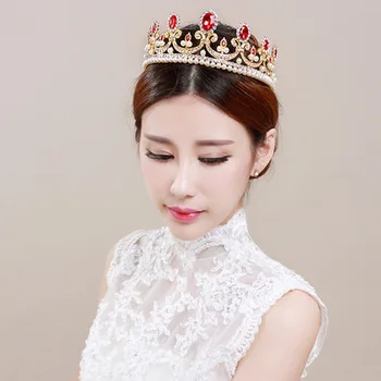 Elegants, Augstas kvalitātes Eiropas Stila Sarkans Opāls Sieviešu Modes Kristāla Pērles Vainagu Cepures Greznu Kāzu Līgavas Kāzu Acce