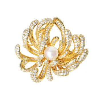 elegants, oriģināls sieviešu radošo spīdums dabas pērle ziedu piespraudes kubikmetru zircon smalks uzvalks bižutērijas