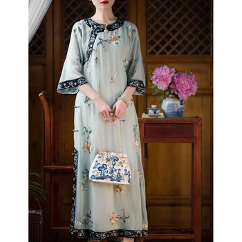 Etnisko Stilu Ilgi Cheongsam Sieviešu Ķīniešu Kleita Hanfu Tradicionālo Tērpu Orientale Vestido Chino Mujer Liela Izmēra Vintage Qipao