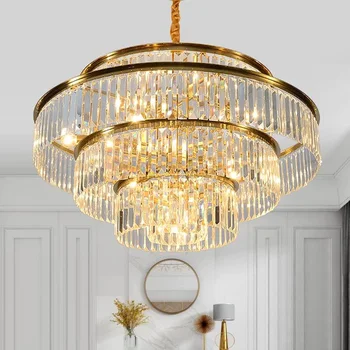 Gaismas luksusa kristāla lustra kārta dzīvojamā istaba zelta lustras restorāns bēniņi dekoratīvie gaismas