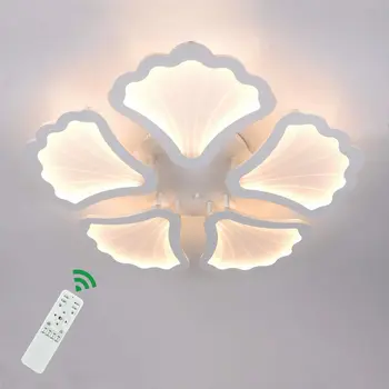 Garwarm Modernu LED Lustras ar Tālvadības pulti,5 Čaulas Formas Balta Akrila Flush Mount Griestu Gaismas Ķermeņi Guļamistabai