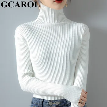 GCAROL Fall Winter Sieviešu Piecelties Apkakle Džemperis Svītras Dizains Elegants Minimālisms Džemperis Bāzes Trikotāžas Džemperis Plus Izmērs 2XL