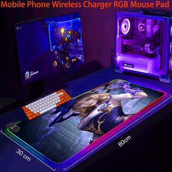 Genshin Ietekmes Telefonu Bezvadu Lādēšanas RGB Peles Paliktņa LED Spēļu Biroja Aksesuāri, peles paliktnis Anti-skid Spēle, Paklāji, Gaismas XXL Paklājs