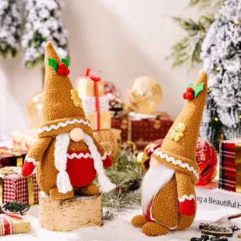 Gingerbreads Cilvēks, Rūķis Lelle Ziemassvētku Plīša Pildījumu Haki Adītas Rotaļlietas Gingerbreads Sejas Punduris Lelles