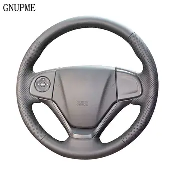 GNUPME Melnu Īstas Ādas Automašīnas Stūres Rats Segumu Honda Fit HR-V CRV 2002-2017 īpaša roku šūtas Stūres Pārvalki