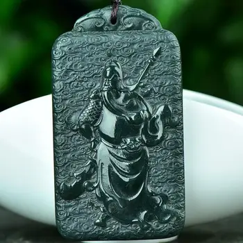 Green Jade Guan Gong Kulons Ar Fāzēm, Ķēdes Hetian Izgatavots Nefrīts Guanyu Piekariņi, Kaklarota, Vīriešiem, Sievietēm, Ir Paveicies, Amulet Džemperis Ķēdes