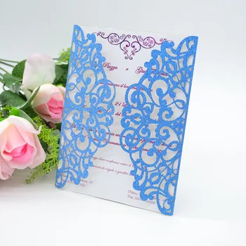 Grezns tiffany blue mirdzēt papīra lāzergriešanas mežģīnes salocīts romantiska kartes, ielūgumi kāzu