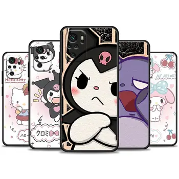 Gudrs Hello Kitty kuromi Anime Multfilmu Phone Gadījumā Redmi Piezīme 10 11 11S 11E 7 8 8T 9 9S 9T Pro Plus 5G Melnā Vāciņa Būtiska Coque